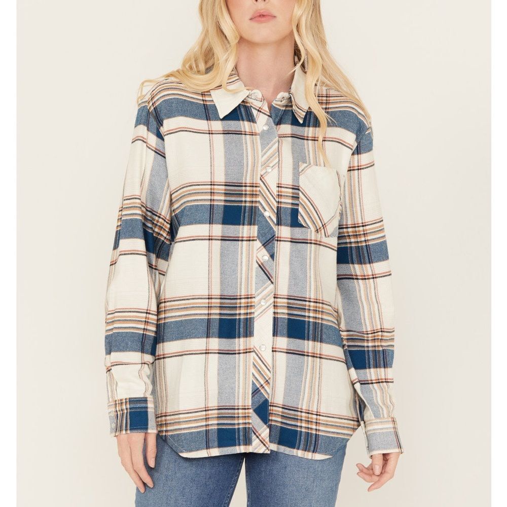 Idyllwind Blue Cream Longsleeve Lightweight Plaid Pearl Snap Western Top
